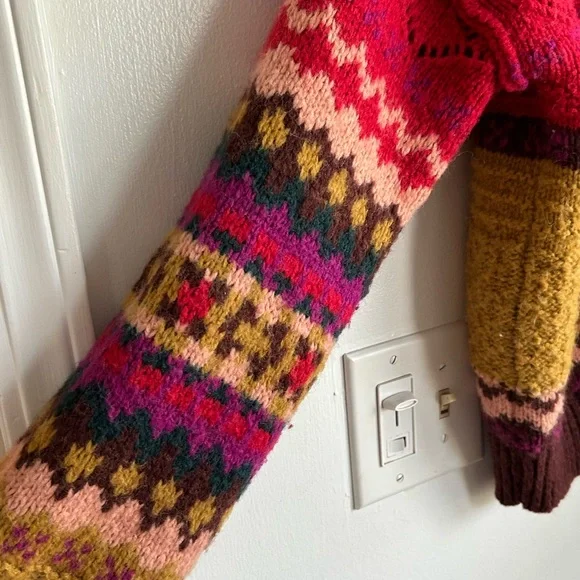 Free Shipping Cyber Monday Sundance Wool-Blend Senga Multi-Color V-Neck Sweater - Picture 4 of 6